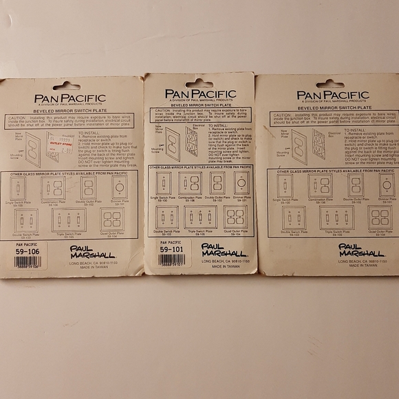 Vintage PanPacific Beveled Mirror Switch Plate Set of 3 NOS - Picture 5 of 5